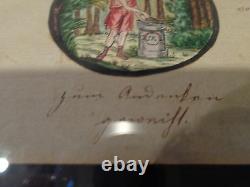 Early 19th. C Antique 1815 Watercolor Figure & Poem Verse on Paper, Signed