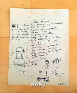 FRIDA KAHLO 13.75 x 11 INK PAPER DRAWING PERSONAL POEM, STYLED INTERVENTION