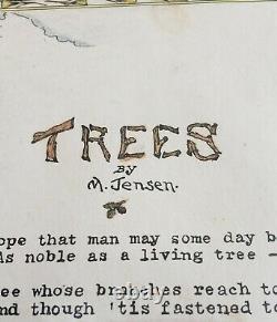 Framed Art Poem TREES by Mattrup Jensen Colma CA 1932 Olivet Cemetery Daly Cty