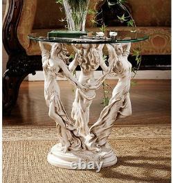 Greek Goddesses of Poetry Art & Science Three Muses Glass Topped Table Sculpture