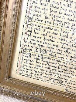 Große Antik Sampler Malerei Rudyard Kipling If Poesie Kalligraphie Kunst Poems