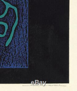 HAKU MAKI,'POEM 71-16', signed color woodcut, double Oban, c. 1969