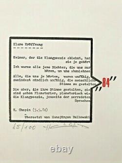 HENRI CHOPIN'Klare Eroffnung' signed edition 45/100, 1986, concrete poetry RARE