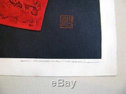 Haku Maki Poem 70-8 (Woman) 1970 Beautiful Embossing BIG RED Woodblock
