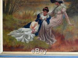 Harry Baldry (1866-1890) Large Original Oil Painting Reading Poems by The River