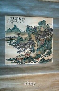 Japanese or Chinese scroll painting landscape with poetry