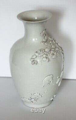 Jin Yin Tsui-Original Chinese Blanc de Chine Vase-Water Buffalo, Orchids, Poem
