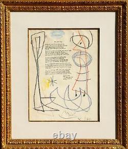 Joan Miro, Ruthven Todd Poem, Ink and Crayon on Guarro laid paper, signed l. R