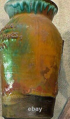 Large (16) Raku/Glazed Art Pottery Tony Evans Vase with Gazelle & Poem Vintage