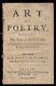 Nicolas / Art Of Poetry Written In French By The Sieur De Boileau In Four 1710