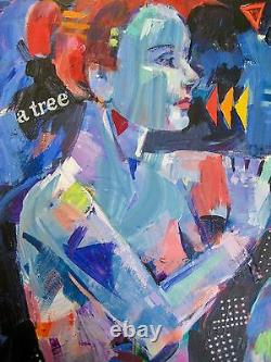 Orig Outsider Modernist Collage Acrylic A Poem As Lovely As A Tree SEATED WOMAN