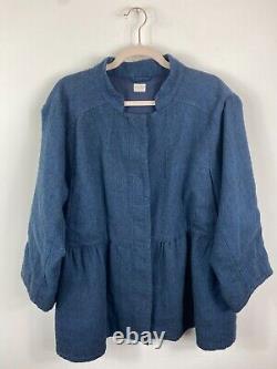 Poetry Dark Blue Navy Linen Blend Coat Jacket Lagenlook Size 14-16 UK Approx