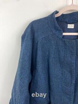 Poetry Dark Blue Navy Linen Blend Coat Jacket Lagenlook Size 14-16 UK Approx