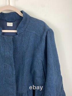 Poetry Dark Blue Navy Linen Blend Coat Jacket Lagenlook Size 14-16 UK Approx