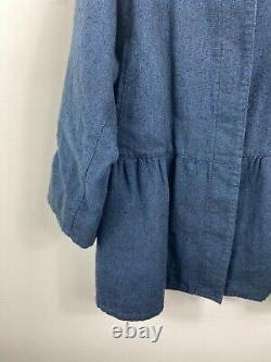 Poetry Dark Blue Navy Linen Blend Coat Jacket Lagenlook Size 14-16 UK Approx