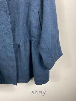 Poetry Dark Blue Navy Linen Blend Coat Jacket Lagenlook Size 14-16 UK Approx