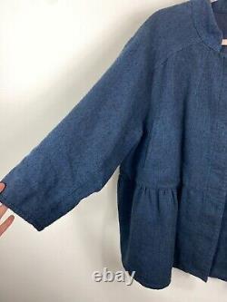 Poetry Dark Blue Navy Linen Blend Coat Jacket Lagenlook Size 14-16 UK Approx