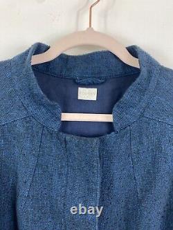 Poetry Dark Blue Navy Linen Blend Coat Jacket Lagenlook Size 14-16 UK Approx