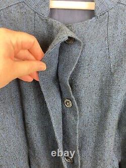 Poetry Dark Blue Navy Linen Blend Coat Jacket Lagenlook Size 14-16 UK Approx