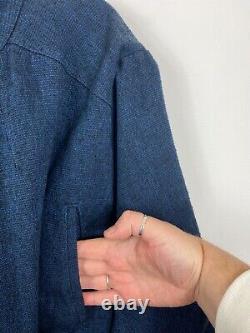 Poetry Dark Blue Navy Linen Blend Coat Jacket Lagenlook Size 14-16 UK Approx