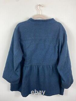 Poetry Dark Blue Navy Linen Blend Coat Jacket Lagenlook Size 14-16 UK Approx