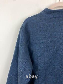 Poetry Dark Blue Navy Linen Blend Coat Jacket Lagenlook Size 14-16 UK Approx