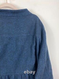 Poetry Dark Blue Navy Linen Blend Coat Jacket Lagenlook Size 14-16 UK Approx