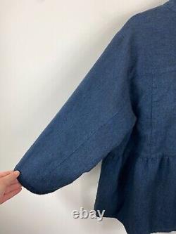 Poetry Dark Blue Navy Linen Blend Coat Jacket Lagenlook Size 14-16 UK Approx