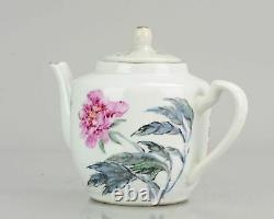 Porcelain Art! Proc 1980/1990 Fencai Teapot With Flowers and Poem Porcel