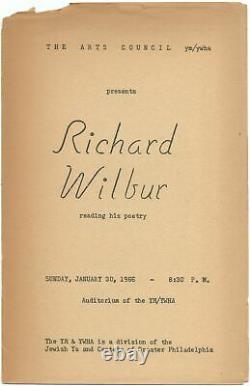 Program The Arts Council Presents Richard Wilbur Reading his Poetry. January