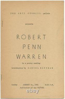 Program The Arts Council Presents Robert Penn Warren in Poetry Reading. Sunday