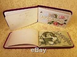 Rare Atq Autograph/Art/Poetry Albums, Lot/ 2, Suede, Litho, Metal, 1886/1891, V. G. C