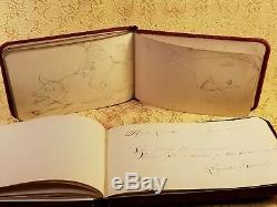 Rare Atq Autograph/Art/Poetry Albums, Lot/ 2, Suede, Litho, Metal, 1886/1891, V. G. C