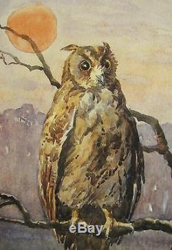 Roger Marcetteau De Brem Owl Watercolour Drawing Painting Poem Art Vendée France