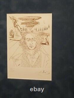 Salvador Dali Original Signed Etching Henry Wadsworth Longfellow Poet Poetry Art