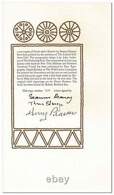 Seamus Heaney-POEMS & A MEMOIR-1982-LIMITED EDITIONS CLUB-SIGNED-VERY NEAR FINE