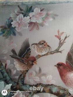 Signed Lena Liu Watercolor On Silk Silk Painting Purple Finches Nature's Poetry