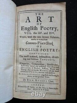 The Art of Engish Poetry by Edward Bysshe (1718) Georgian Poems, Leather Bound