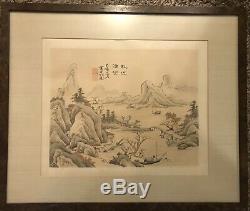 Vintage Asian Seascape Mountain Painting Poem Stamped Signed Framed