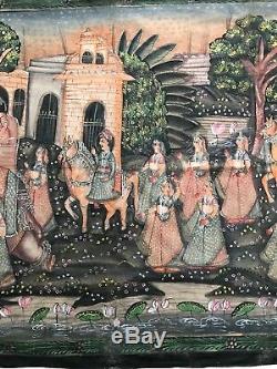 Vintage Indian Painting. Massive Gouache/canvas. Hindu Epic Poem. From Varanasi