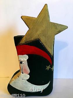 Vintage Nancy Thomas Folk Art Wood Santa Boot With Poem! Rare! 1990. Rare