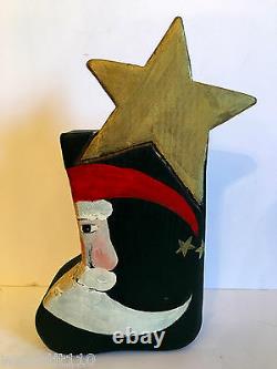 Vintage Nancy Thomas Folk Art Wood Santa Boot With Poem! Rare! 1990. Rare